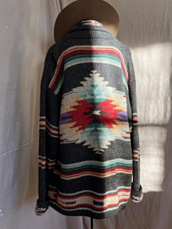 Ralph Lauren Sweaters - Vintage Ralph Lauren Wool Knit Southwestern Cardigan Sweater Concho Ties S
